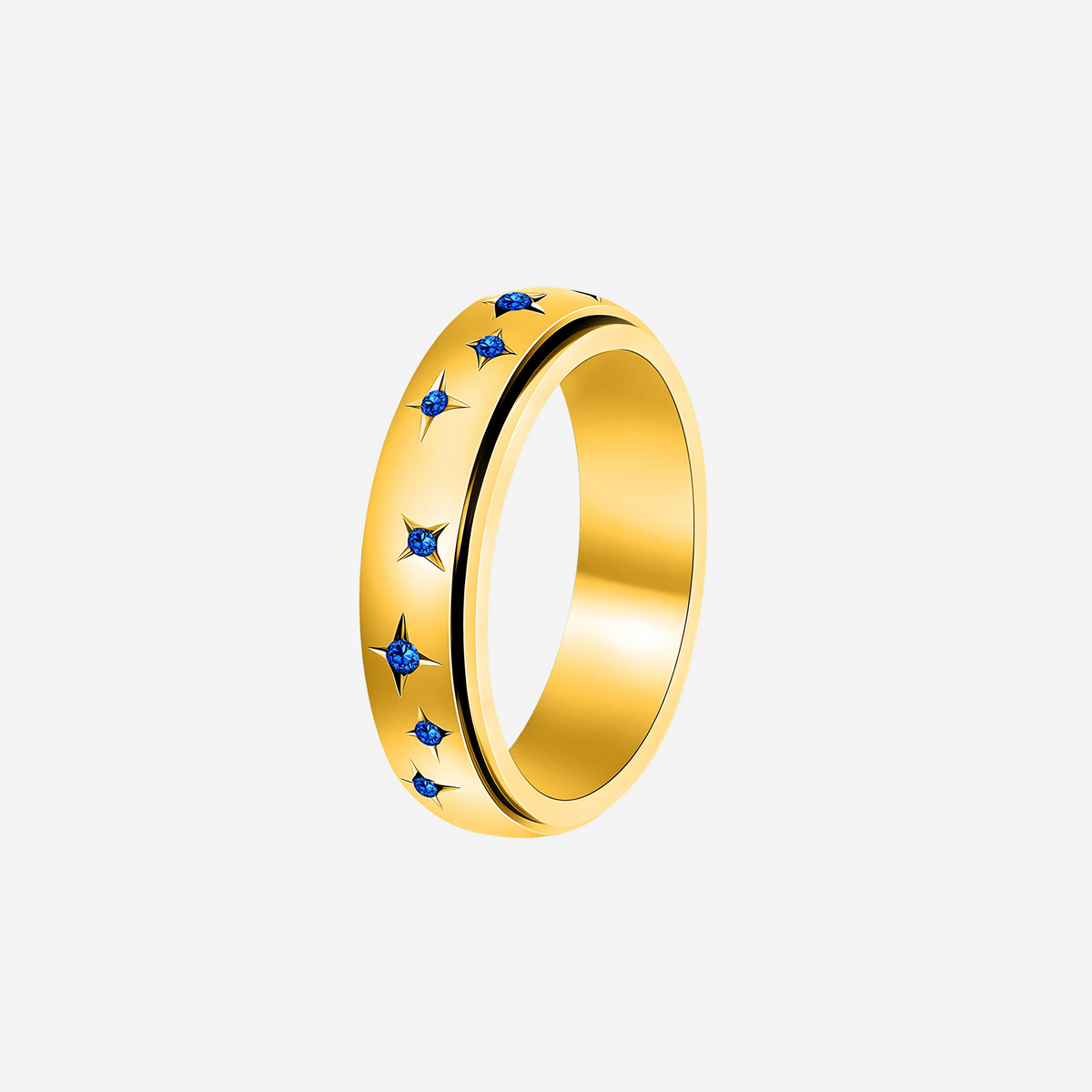 Anel Celestial Dourado com Cristal Azul