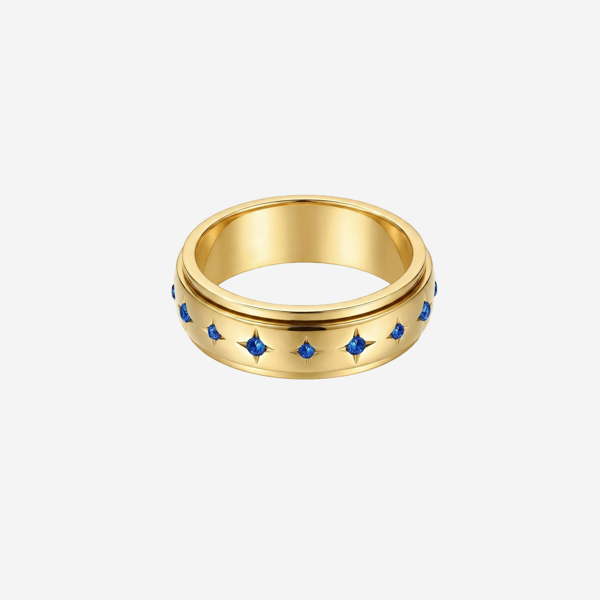 Anel Celestial Dourado com Cristal Azul