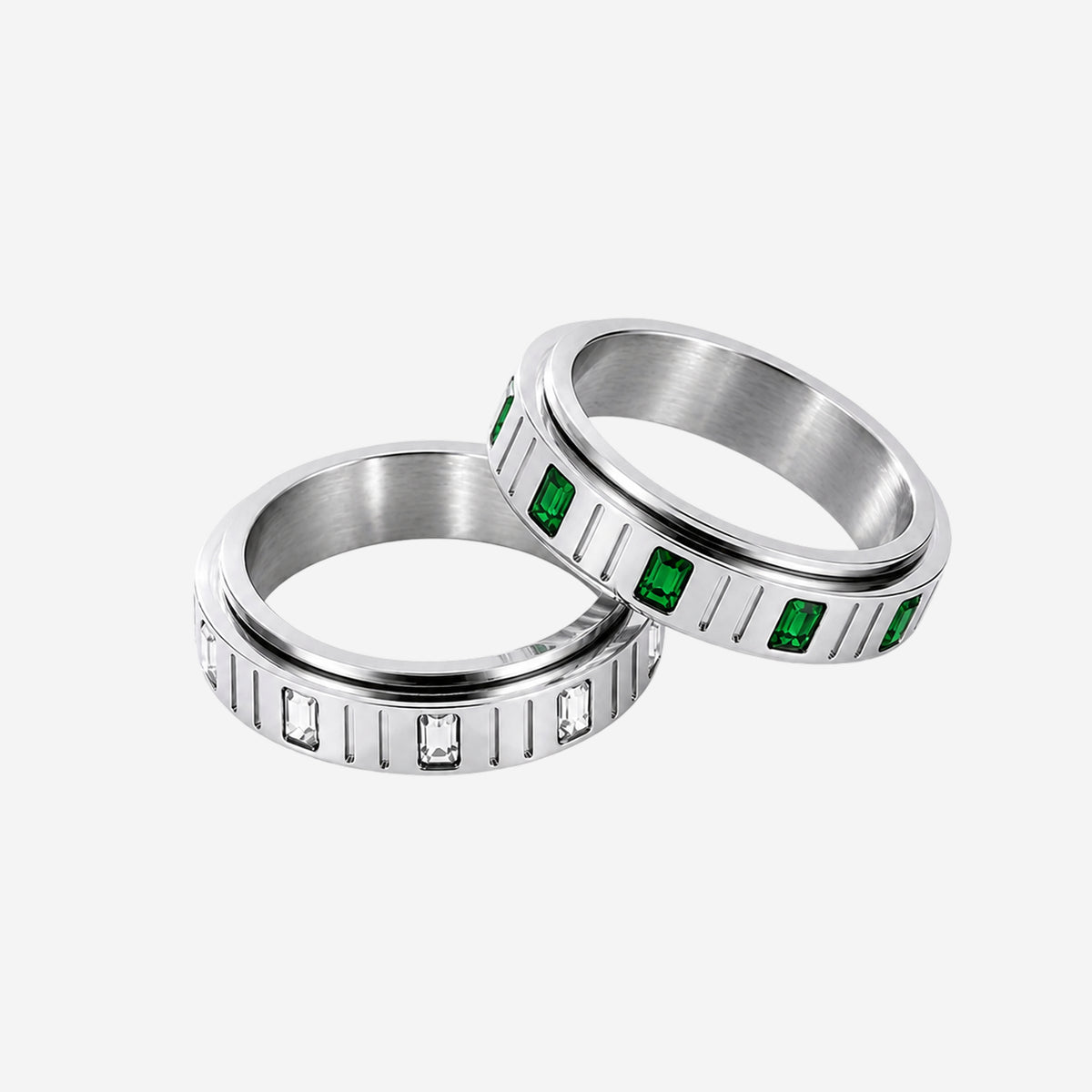 Anel Prisma Prata com Zircônia Verde