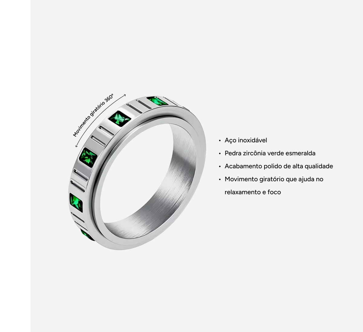Anel Prisma Prata com Zircônia Verde